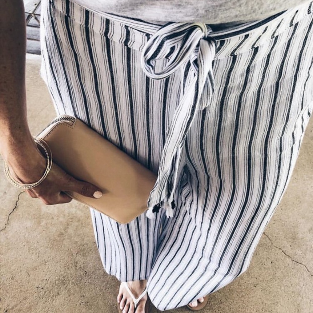 Anthropologie White and Navy Striped Wide Leg Pants